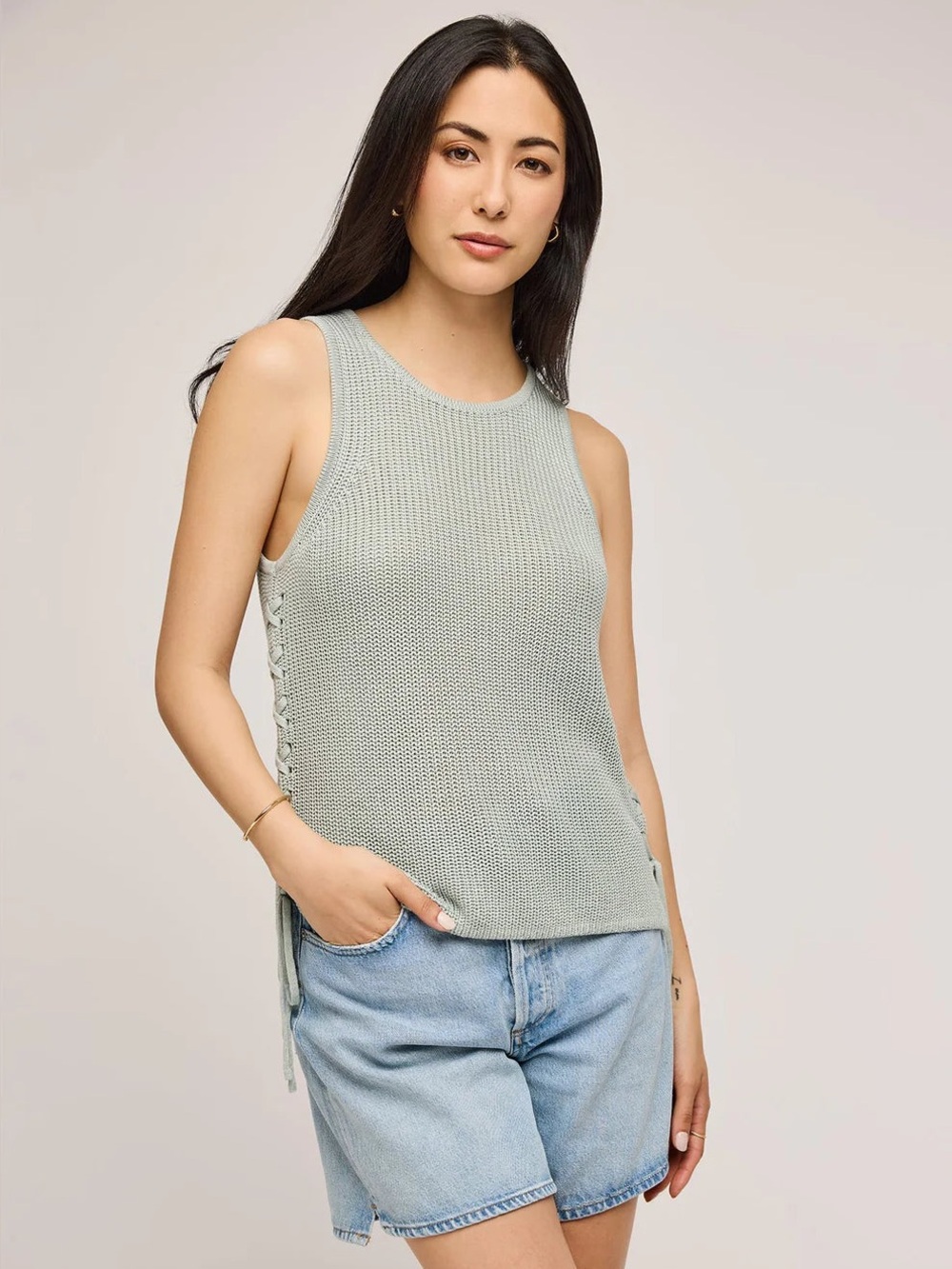 Gentle Fawn $72 Emery Knit Sleeveless Sweater Side Lace Medium M
